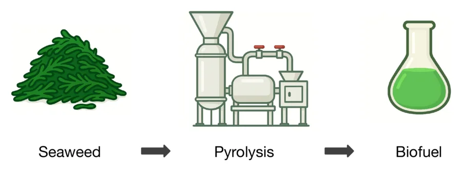 Seaweed, then pyrolysis, then biofuel