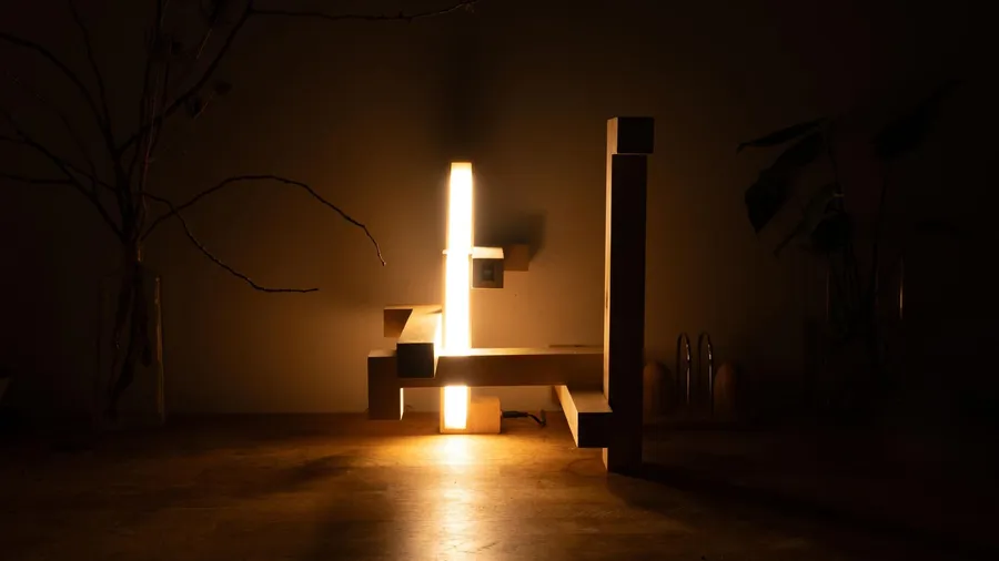 De Stijl Steps, a stepped wooden lamp