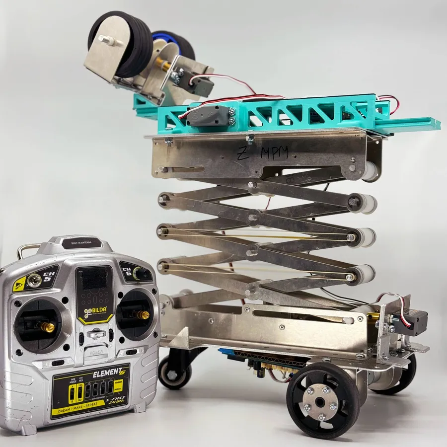 Whaley the Robot, a competition robot with a scissor lift and rack and pinion
